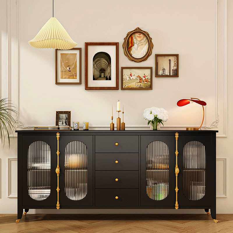 法式实木餐边柜入户玄关柜家用多抽靠墙储物柜边柜玻璃门收纳柜