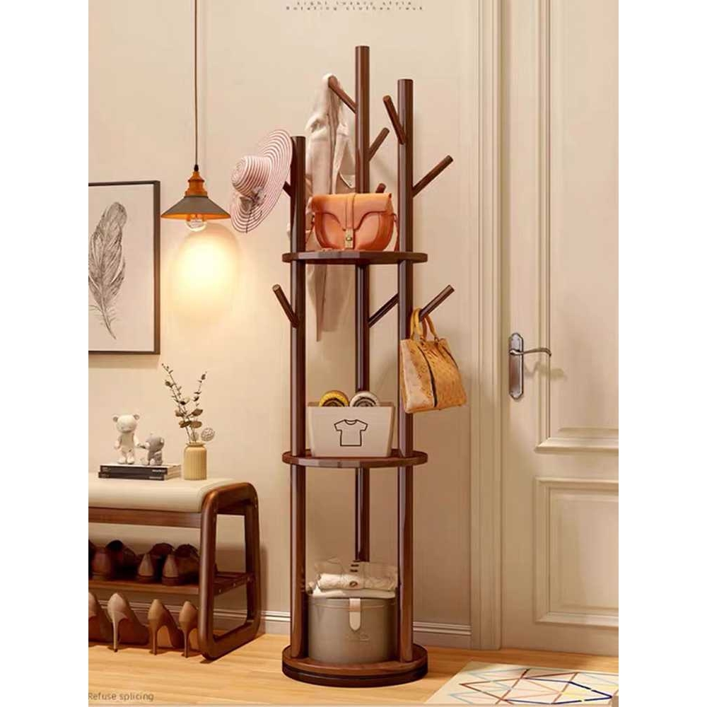 谋生可旋转衣帽架实木加粗款落地衣架卧室挂衣架家用室内挂衣服置