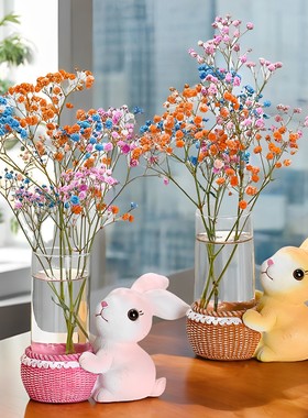 可爱兔子花瓶家居好物房间飘窗女工位水培L器皿办公室桌面装饰摆