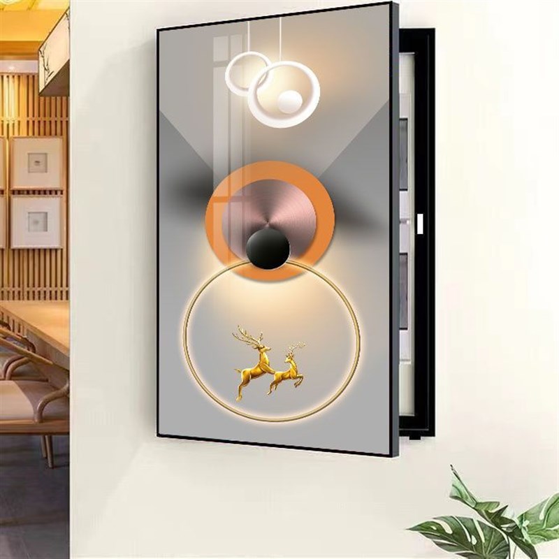 竖版侧开电表箱装k饰画免打孔简约风竖款客厅挂画遮挡电闸盒配电