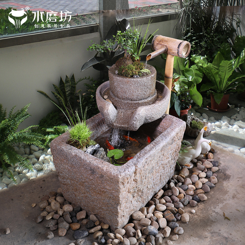 中式客厅流水鱼缸喷泉玄