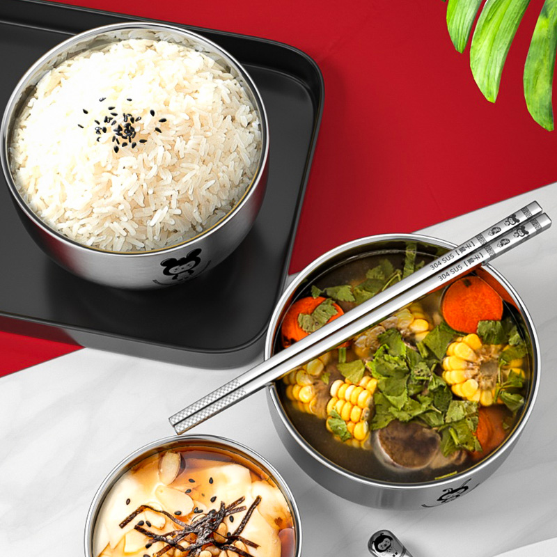 不锈钢碗家用儿童带盖刻字生肖z304单人一套饭碗筷子勺子餐具套装