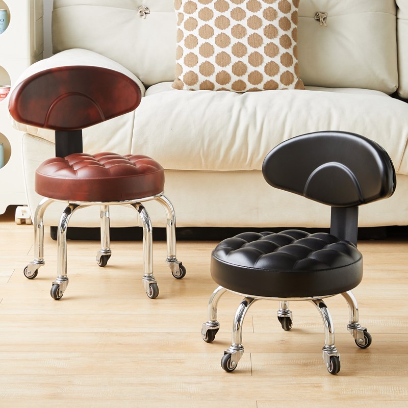 万向轮滑轮矮凳美缝小凳子家用静音F带娃学步圆凳带轮移动靠背椅