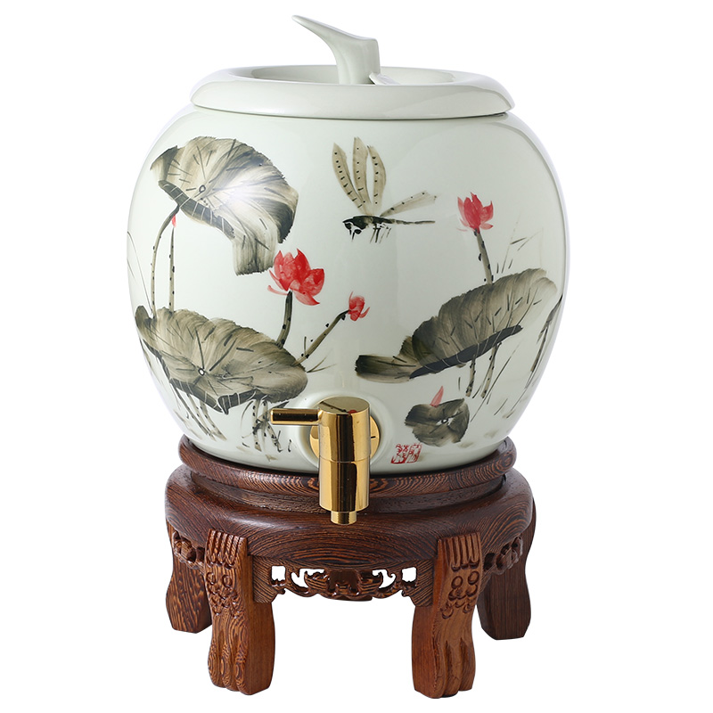 5升手画陶瓷冷水壶带龙头装开水 汗E蒸室凉瓶大容量家用耐高温泡