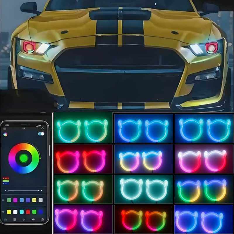 LED汽车改装恶魔形幻彩天使眼光圈手机APP蓝牙控制炫彩日行灯光