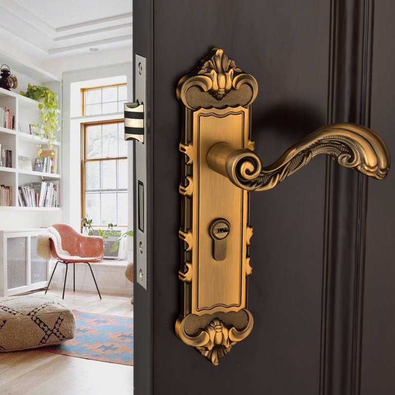 欧式室内门锁 黄古铜静音把手锁执手锁具 实木门锁家用房门锁