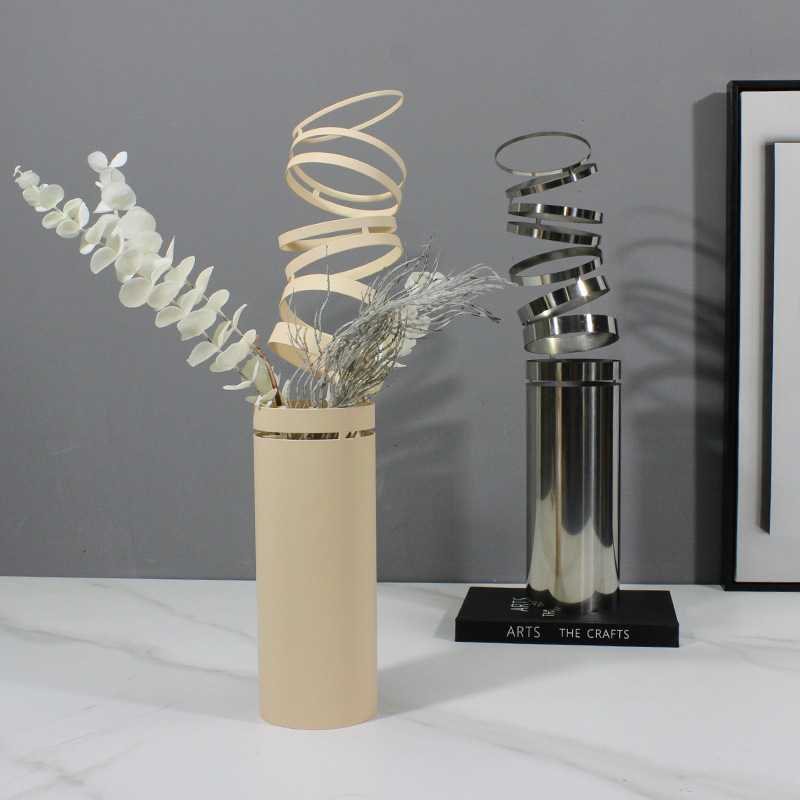 现代轻奢不锈钢魔术环花器样板房玄关家居艺术花瓶摆件售楼处软装