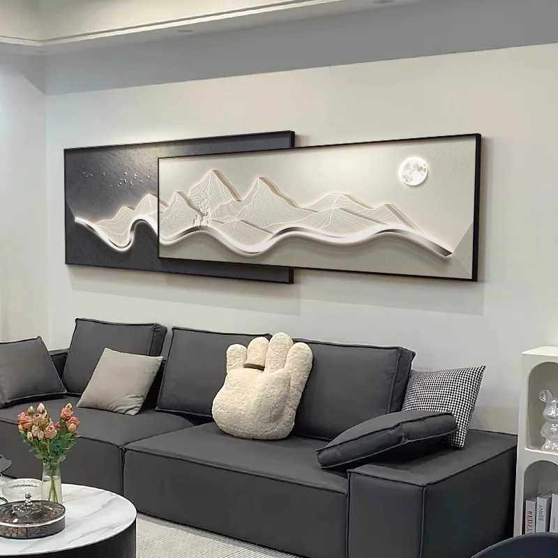 现代轻奢客厅装饰画意式高档大气黑白抽象画高级感沙发背景墙挂画