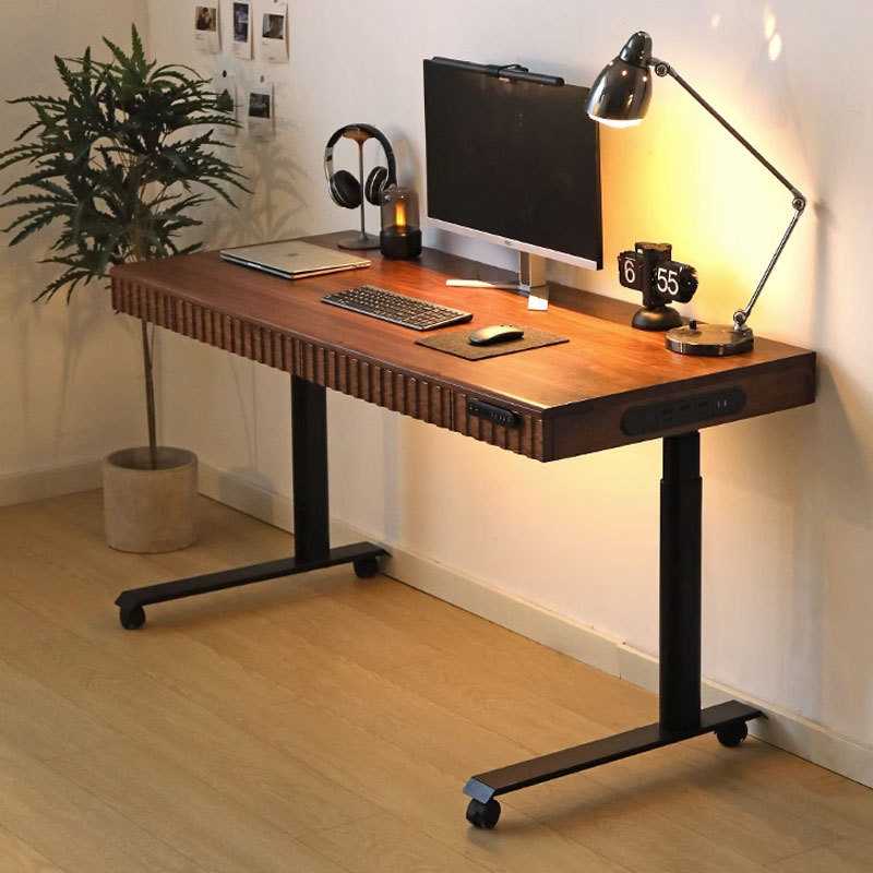 实木电动升降桌电脑樱桃木黑胡桃木书桌电竞移动办公智能工作台