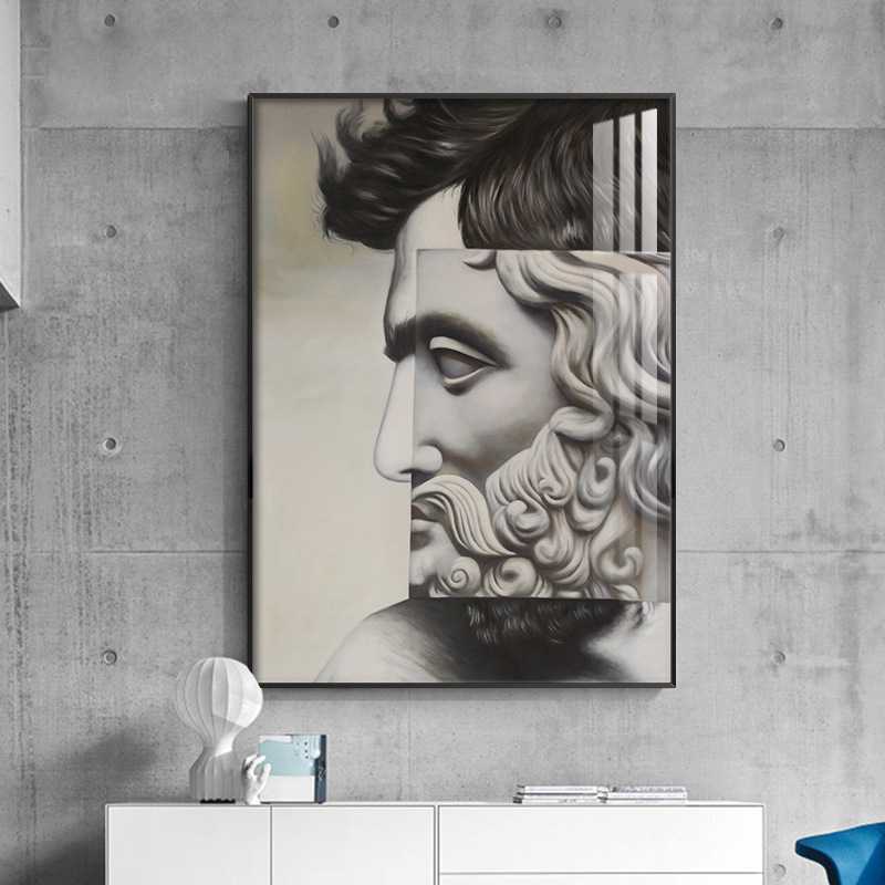 北欧现代装饰画人像石膏重合简约雕塑挂画雕像壁画撞色抽象过道画
