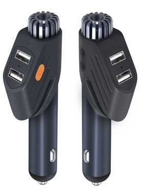 12V/24V车载通用应急充电器一拖二双USB5V2.1A快充金属安全锤割刀