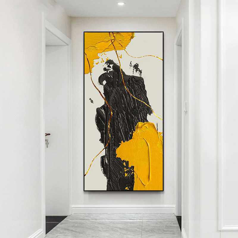 手绘油画黑白抽象立体橙色玄关背景墙装饰画现代餐厅客厅走廊挂画