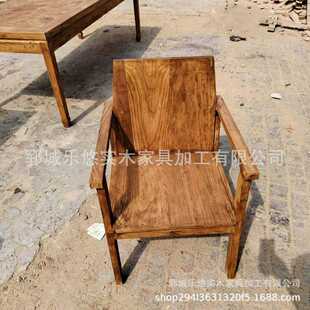 实木老榆木桌椅复古餐厅家具餐椅酒店饭馆椅子咖啡奶茶店榆木餐椅