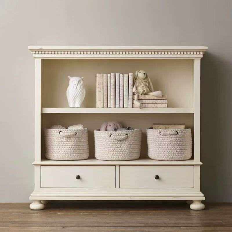 美式乡村复古白色儿童小书柜书房实木橡木书橱展示柜装饰柜