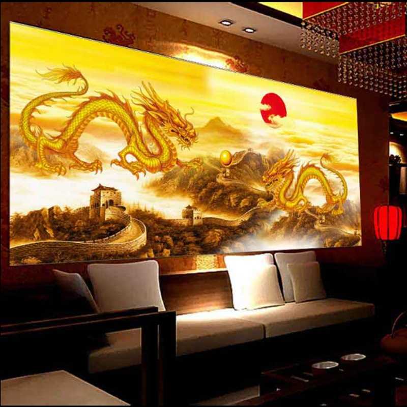 满钻钻石画十字绣方钻圆钻客厅贴钻大画万里长城双龙戏珠新款镶钻图片