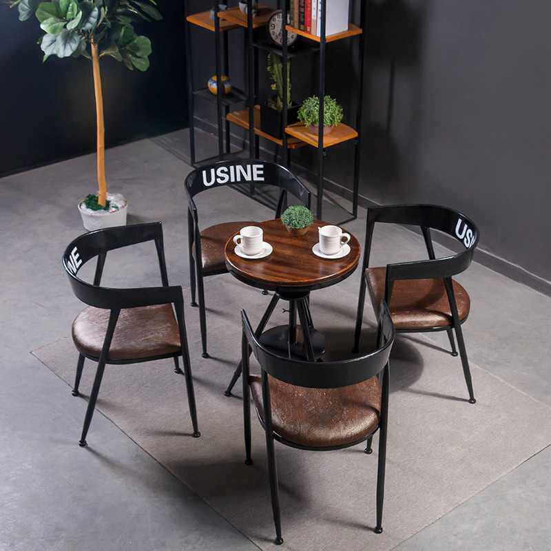 美式休闲复古阳台实木茶几 铁艺酒吧奶茶店咖啡厅桌椅户外茶桌子