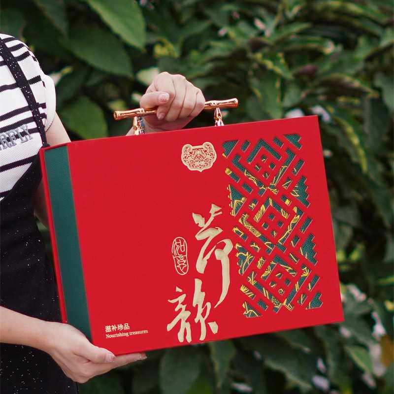 荷韵包装盒石斛鹿茸片红参高丽参片四宝海味礼五拼盒子特种纸礼盒