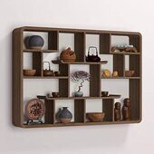 新中式 挂墙博古架客厅墙壁多宝阁格子置物架茶壶展示架 木艺壁挂式