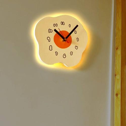 餐厅厨房创意可爱卡通荷包蛋挂钟表 卧室儿童房装饰静音挂表时钟