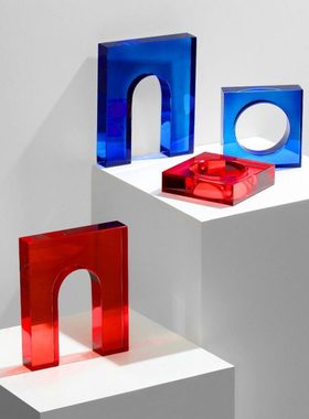 北欧创意门形水晶书档摆件书靠轻奢客厅书房样板房桌面家居装饰品