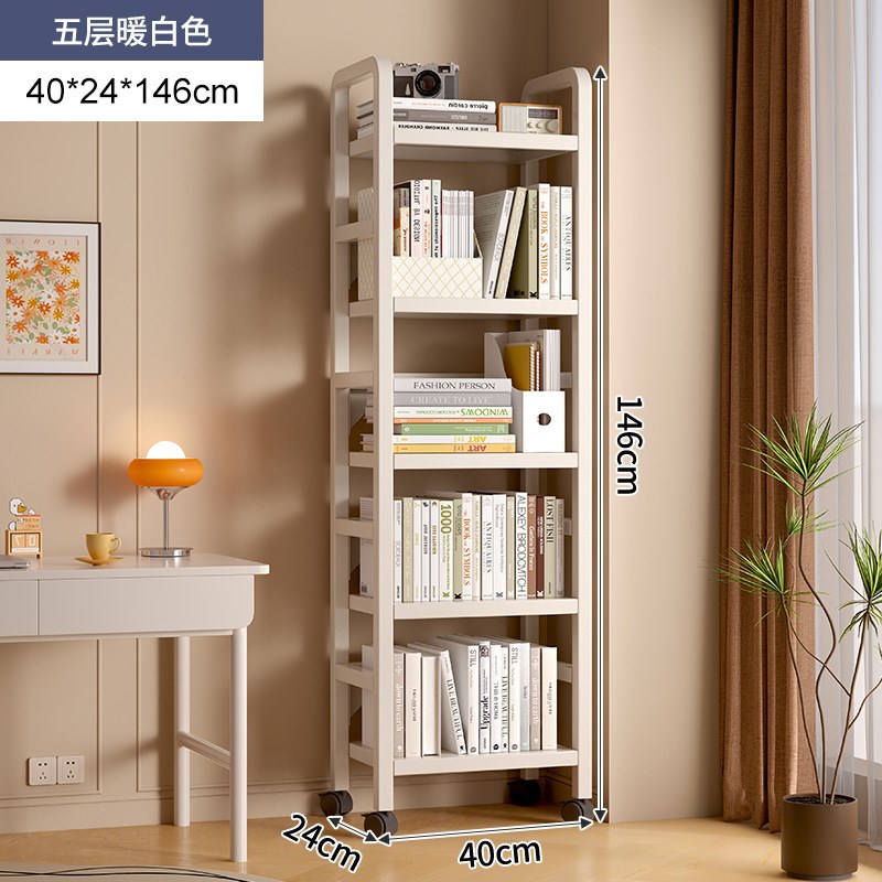 铁艺书架置物f架落地多层带轮可移动书桌旁小书架简易墙边窄收纳