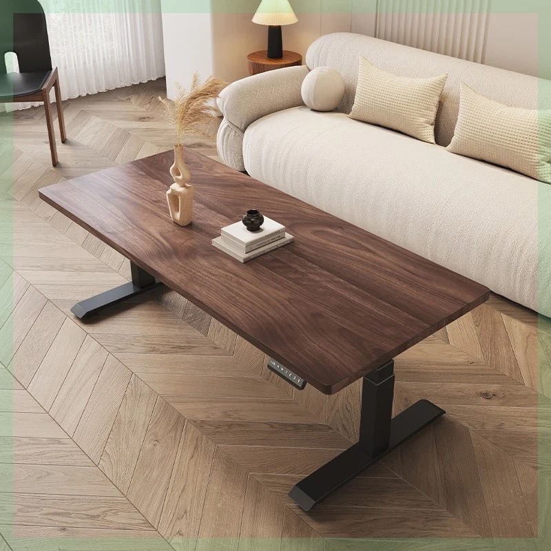升降茶几北美黑胡桃木升降茶几餐桌两用电动智能T客厅家用小户型