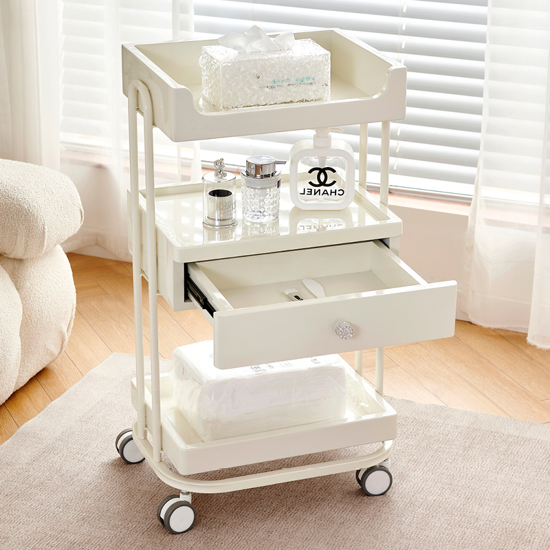 奶油风美容车美容院专用工具车美甲纹绣皮肤管理小推车移动置物架