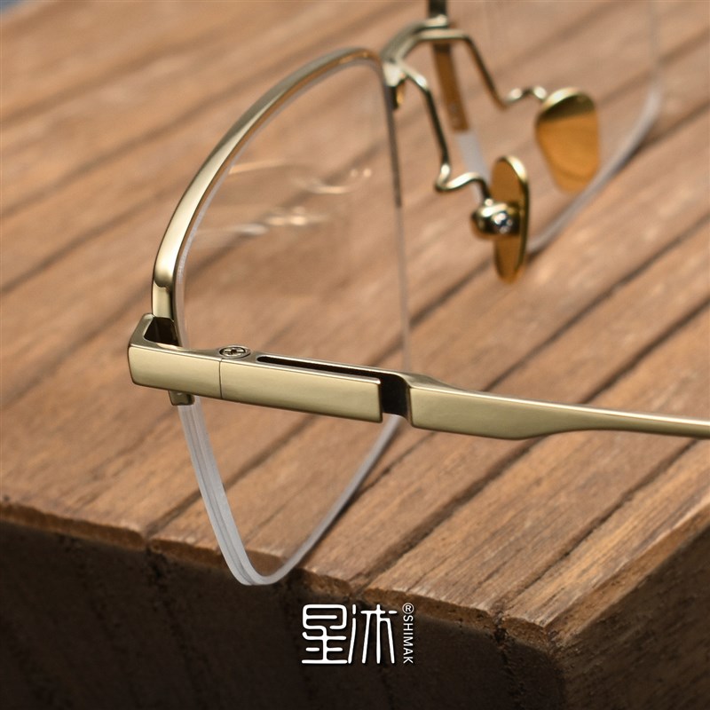 超轻纯钛商务半框眼镜框男款近视金色大脸方形弹性舒适不夹脸变色