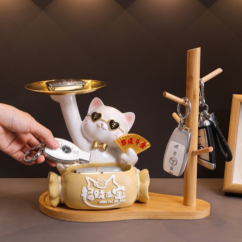 招财猫玄关钥匙收纳摆件入户客厅装饰品电视柜鞋柜发财猫乔迁礼物