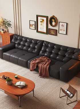 意式极简大黑熊真皮沙发小户型客厅现代简约直排沙发黑色皮艺沙发