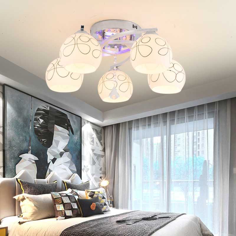 现代简约led房间灯圆形三头五头卧室灯客厅餐厅书房玻璃吊吸顶灯