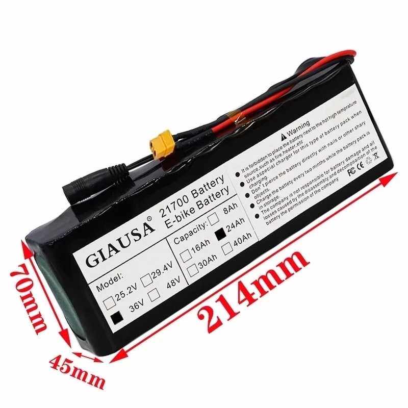36V24Ah 10S2P 21700锂电池组1000W Ebike带BMS XT60电池包