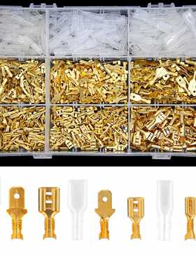 900pcs冷压接线金色对接端子盒装2.8/4.8/6.3 插簧插片+压接钳1PC