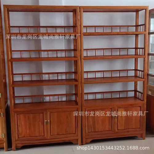 榆木书柜实木一字隔板围栏书架现代中式多功能展示茶柜民宿装饰柜