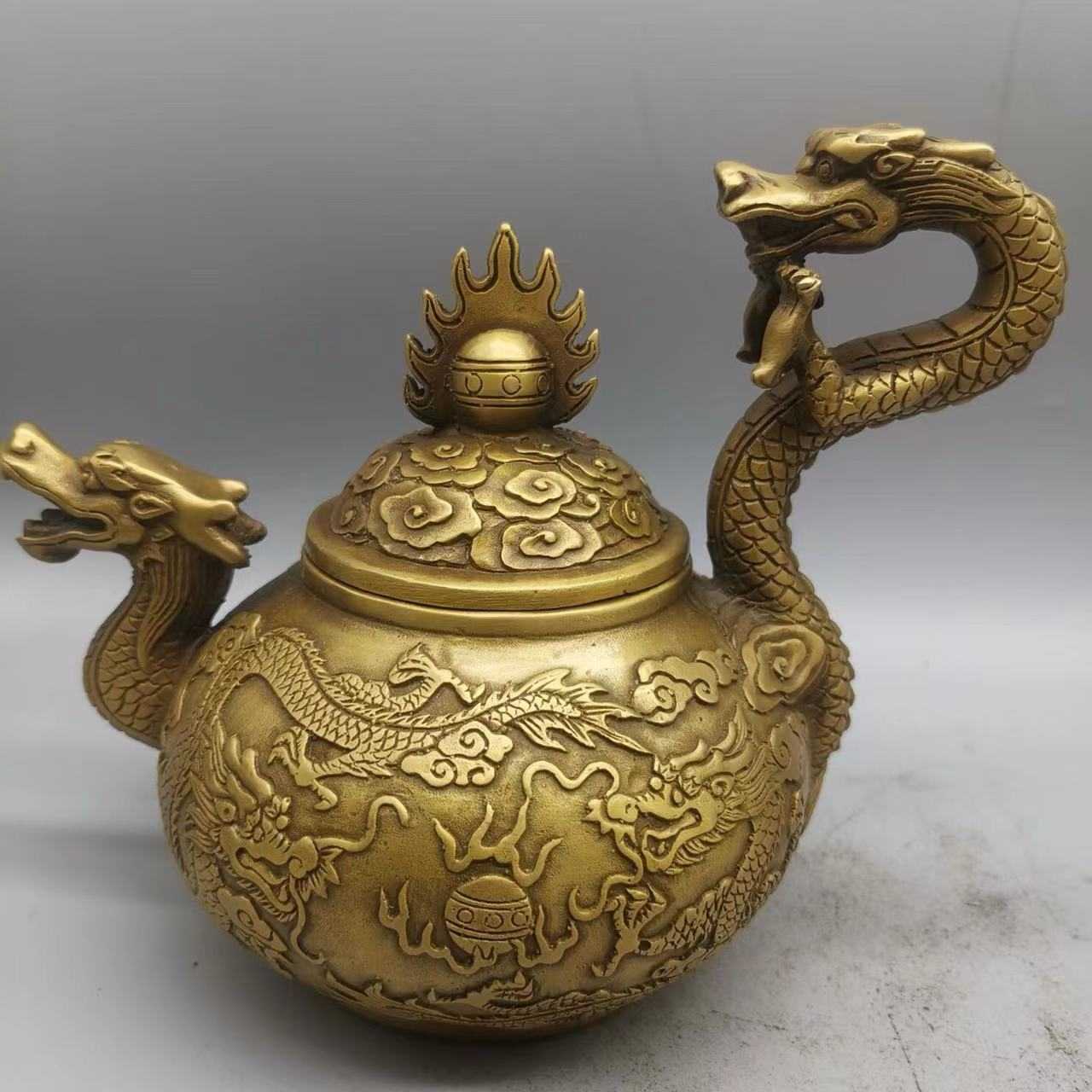 古董古玩 仿古铜壶双龙 壶 老物件乡下收藏 水壶居家工艺品