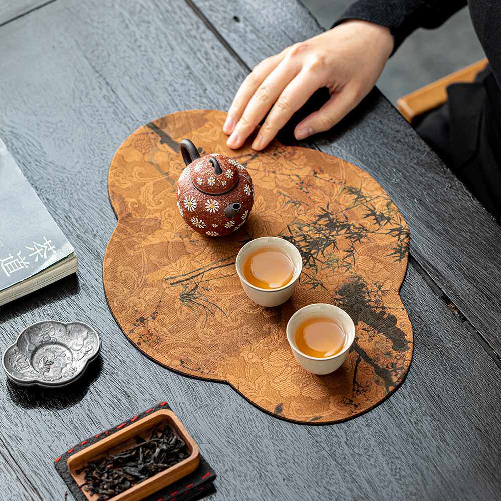 新中式茶垫柞蚕丝香云纱老料布席真蚕丝布艺茶席隔热布垫杯垫桌旗