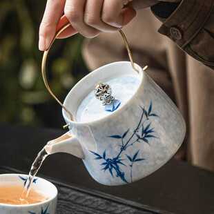 手绘墨竹提梁壶陶瓷功夫泡茶壶中式家用不烫手女士茶具带过滤单壶