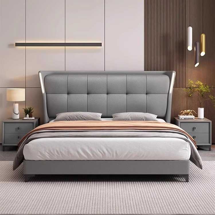 意式极简真皮床现代简约双人床主卧1.8米皮床轻奢1.5米布艺床婚床