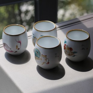 OF9D品茗杯单杯汝o窑茶杯陶瓷功夫茶杯汝瓷压手杯单个主人杯单独