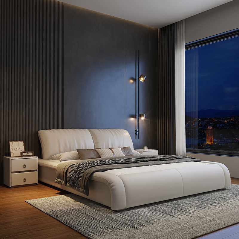 主卧家用意式轻奢大气2米床真皮床结婚婚床1.8米软包双人床皮艺床