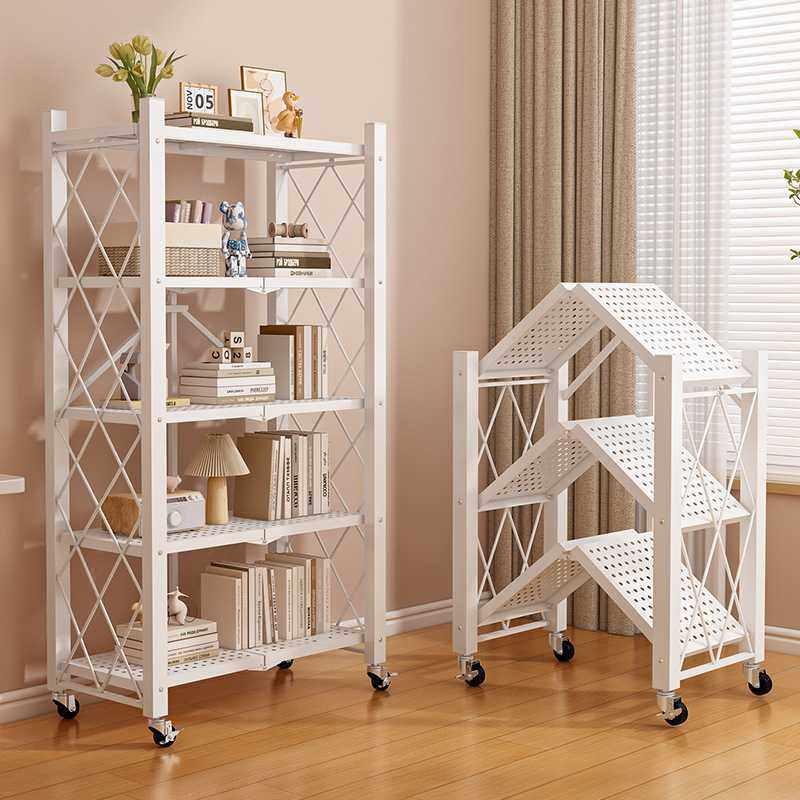 免安装折叠书架置物架落地可移动带轮小推车收纳多层儿童铁艺书柜