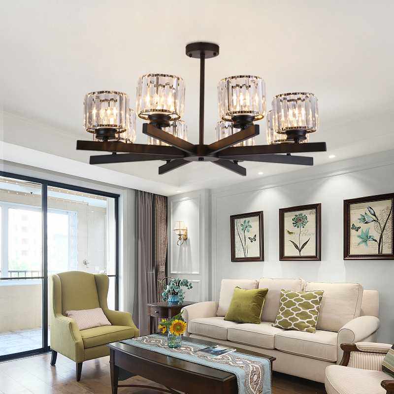 厂家 灯头朝上朝下吸吊两用黑色铁艺水晶吊灯新中式客厅吊灯