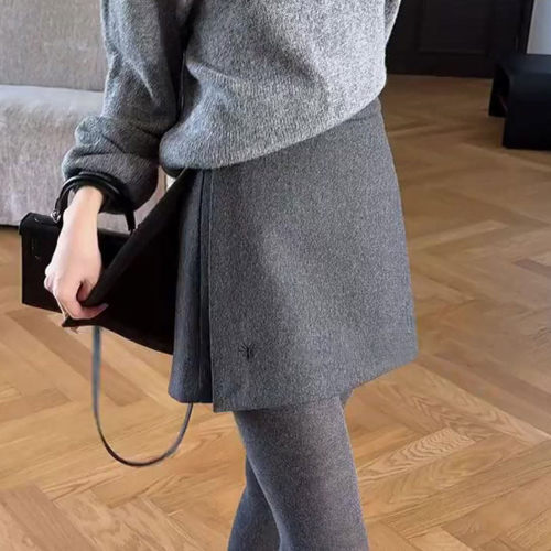 毛呢灰色半身裙女秋冬A字短裙