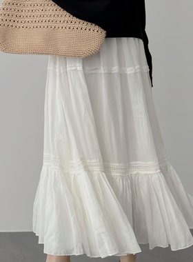 SUNSHINE LION法式A字蛋糕半身裙白色裙子设计感小众长款拼接棉麻
