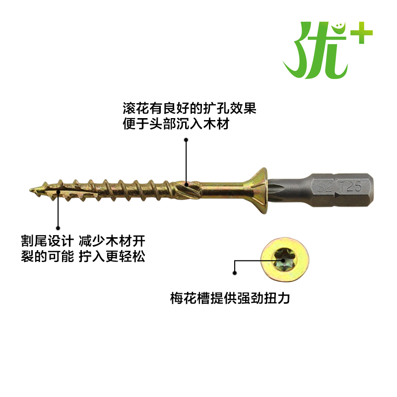 标杰双沉头带滚花割尾木结构快攻螺钉 梅花槽硬木防开裂自攻螺丝