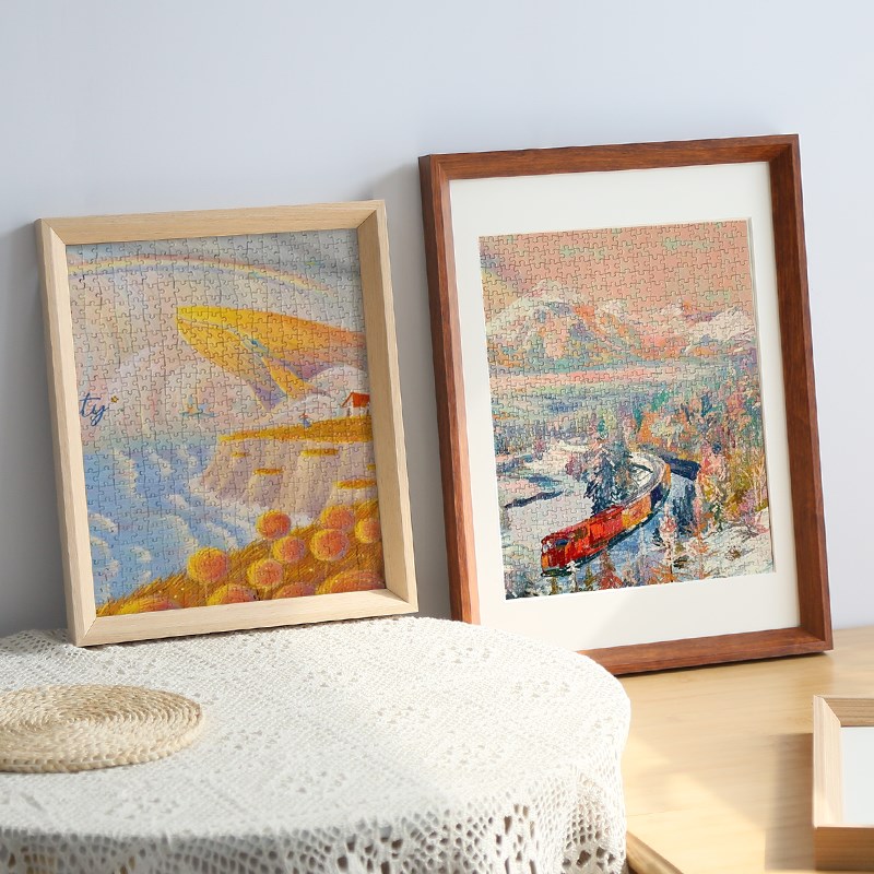 实木拼图框1000片相框挂墙500装裱大画框300框架定制2000片4K开8K