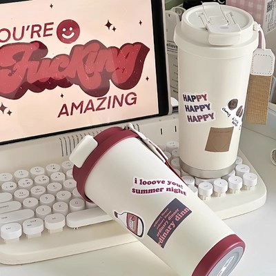 水杯女生高颜值2024新款保温杯大容量不锈钢可爱便携学生吸管杯子