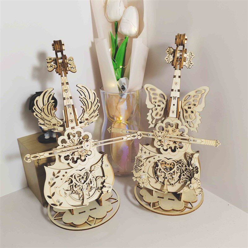 秘境手工音乐盒大提琴木质拼装模型3d立体拼图diy益智玩具好礼物