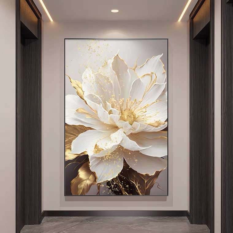 入户玄关装饰画现代轻奢牡丹花卉挂画大气走廊过道楼梯间餐厅壁画图片