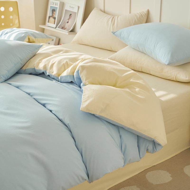 a类水洗棉纯棉四件套全棉纯色被套学生宿舍床单三件套床品床笠款